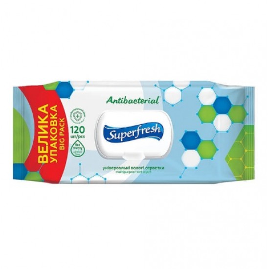 Superfresh вологі серветки 120шт. Антибактеріальні (Клапан)