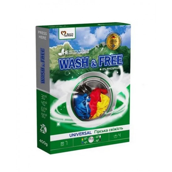 Wash and Free пральний порошок Гірська свіжість 400гр. Універсал Wash and Free пральний порошок Гірська свіжість 400гр. Універсал