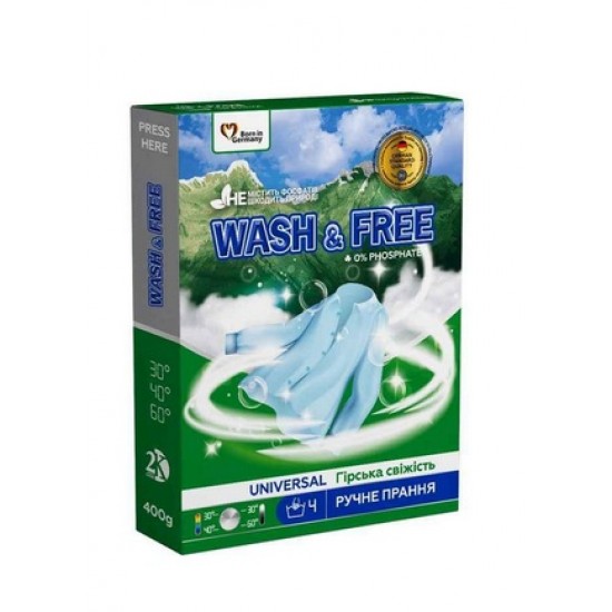 Wash and Free пральний порошок Гірська свіжість 400гр. Ручне прання